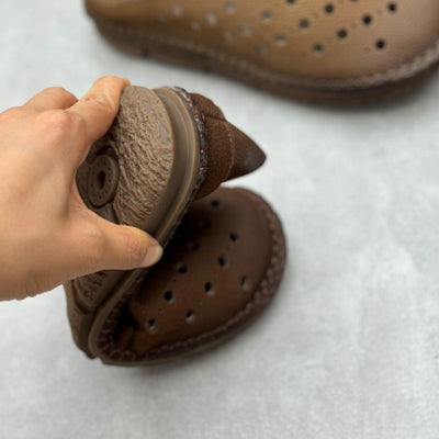 Women Retro Perforated Handmade Genuine Leather Slip-Ons Shoes