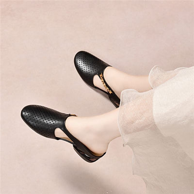 Retro Leather Hollow Cut Out Closed Toe Slip-On Flats