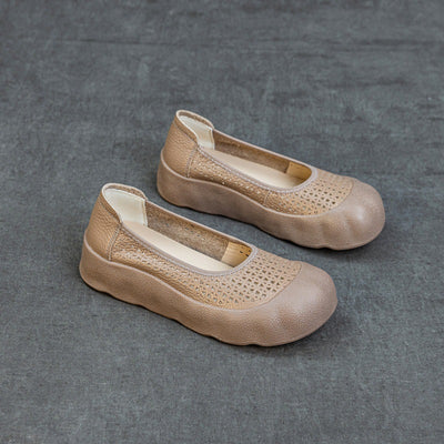 Summer Retro Leather Soft Flat Sole Hollow No Slip Shoes
