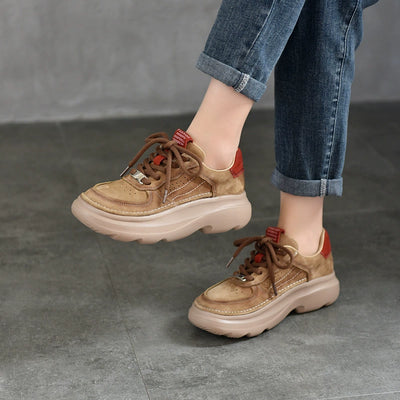 Top Genuine Leather Patchwork Platform Lace-Up Shoes