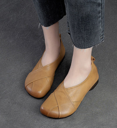 Vintage Cross-Strap Low-Cut Distressed Flat Leather Slip-Ons