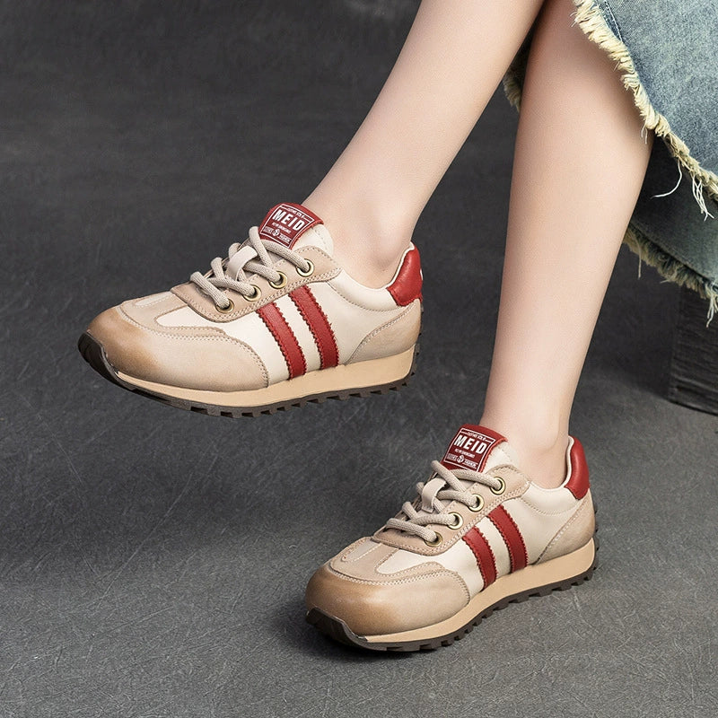 Top Genuine Leather Patchwork Soft Sole Lace-Up Sprots Sneakers