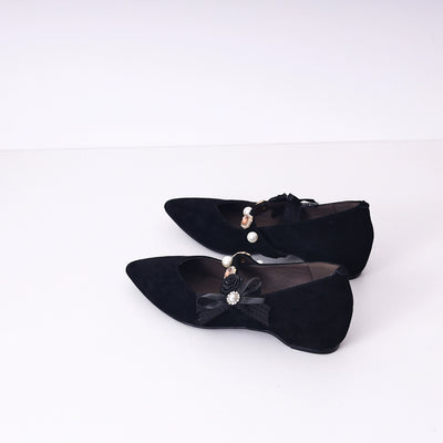Women Elegant Sheepskin Leather Pointed Toe One Straped Shoes