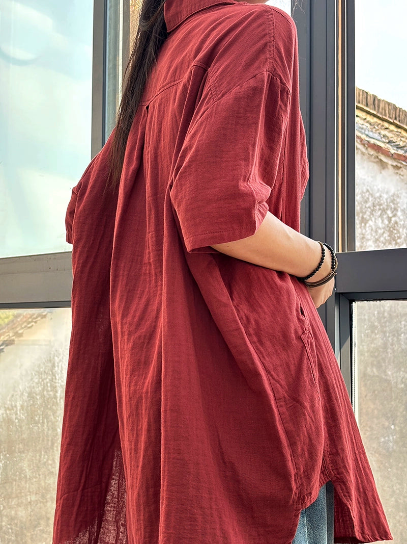 Summer Vintage Cotton Casual Short Sleeves Shirt