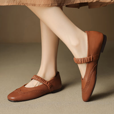 Genuine Leather Vintage Elastic One Straped Soft Sole Shoes