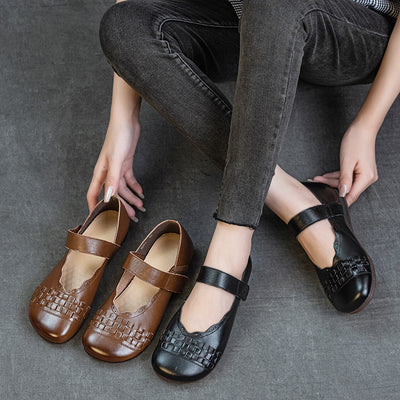 Summer Retro Leather Closed Toe One Straped Velcro Shoes