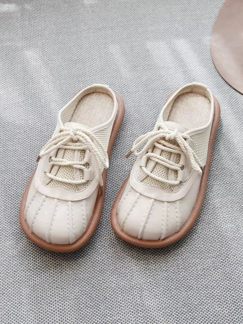 Summer Casual Leather Mesh Patchwork Slip-On Flat Shoes