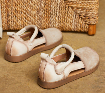 Spring Casual Color Block Velcro Genuine Leather Flats