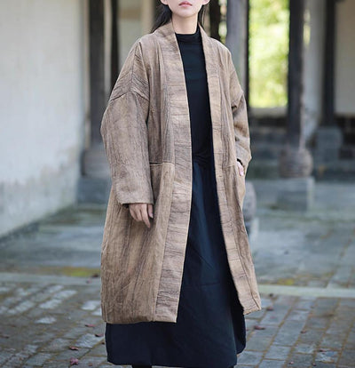 Women Vintage Tie-Dyed Loose Padded Cotton Ramie Coat