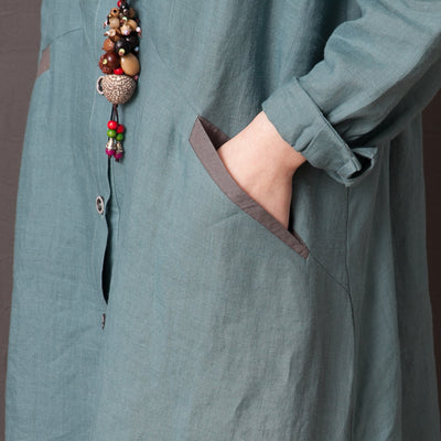 Babakud Spring Cotton Linen Loose Spliced Color Shirt Dress