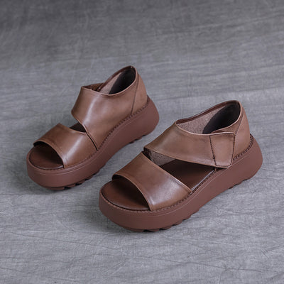 Summer Retro Genuine Leather Open Toe Thick Soft Flat Sandals