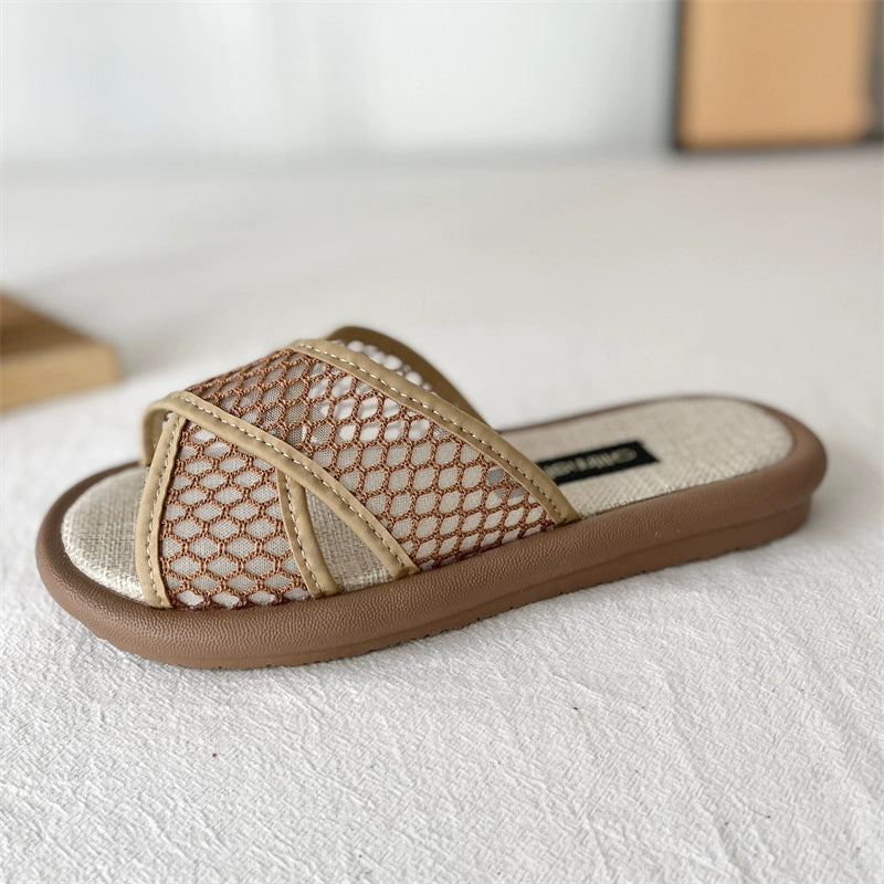 Babakud Women Summer Cross-Strap Linen Half-Flat Slippers