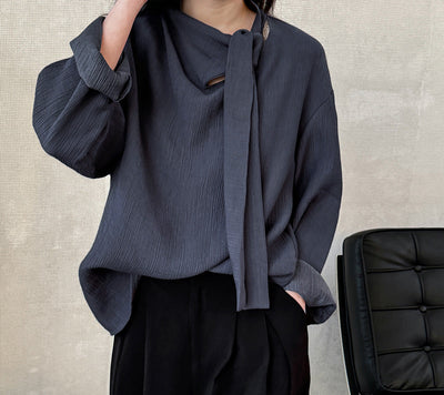 Ladies Solid Color Elegant Retro Ribbon Texture Cotton Pullover