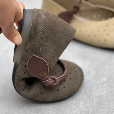 Hollow Mary Jane Flats Ladies Soft Retro Leather Casual Shoes