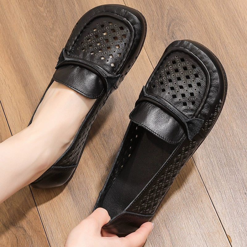 Babakud Summer Genuine Leather Soft Sole Hollow Out Flats Shoes