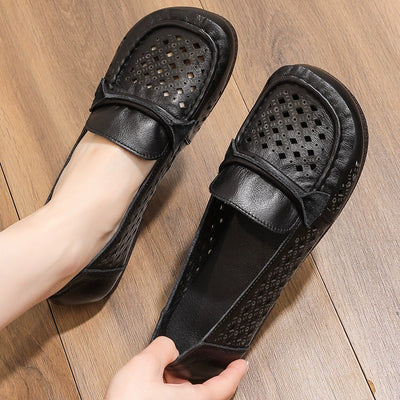 Babakud Summer Genuine Leather Soft Sole Hollow Out Flats Shoes
