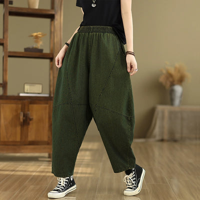 Women Spring Retro Cotton Denim Patchwork Harem Pants
