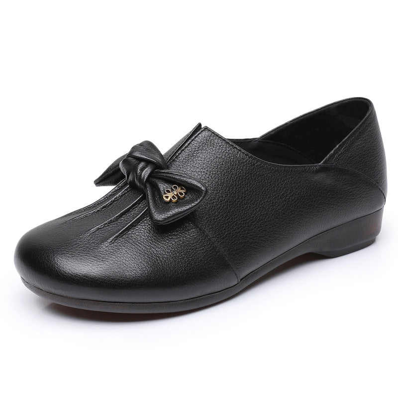 Spring Bowknot Soft-Soled Slip-On Shoes in Black and Brown
