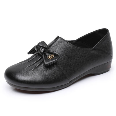 Spring Bowknot Soft-Soled Slip-On Shoes in Black and Brown