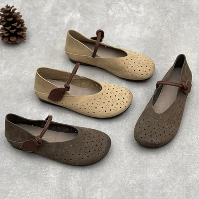 Hollow Mary Jane Flats Ladies Soft Retro Leather Casual Shoes