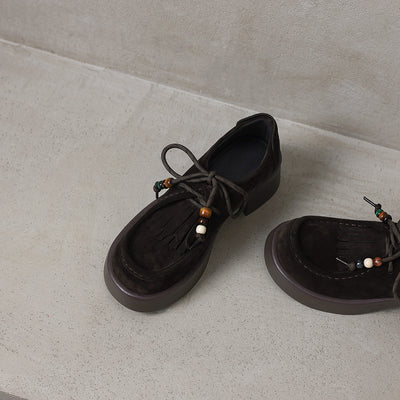 Women Casual Genuine Leather Lace-Up Loafer Flat Shoes