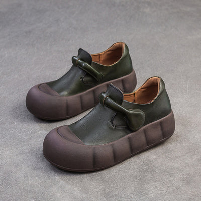 Ladies Retro Leather Platform Soft Sole Round Toe Slip-Ons