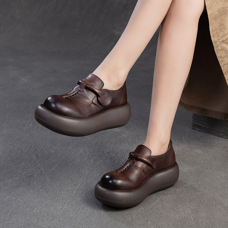 comfortable platform dress shoes Women Spring Retro Leather Comfortable Platform Casual Shoes – Babakud