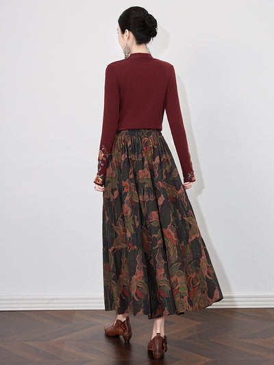 Babakud Autumn Retro Cotton Printed Loose A-Line Skirt