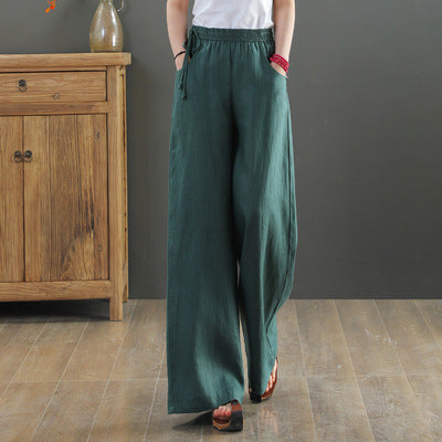 Women Casual Cotton Linen Loose Elastic Waist Pants