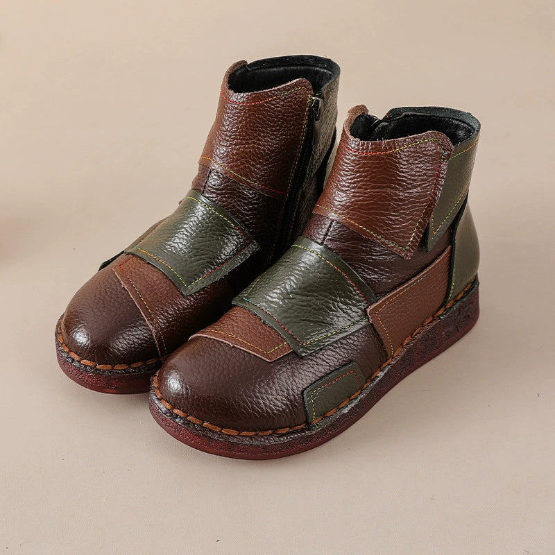 Winter Warm Leather Fleece-In Patchwork Casual Ankle Boots