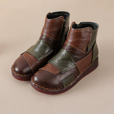 Winter Warm Leather Fleece-In Patchwork Casual Ankle Boots