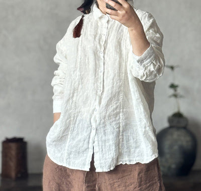 Women Solid Color Soft Comfy Loose Linen Shirt
