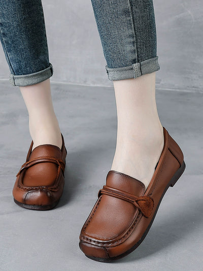 Women Spring Vintage Leather Soft Sole Loafers Slip-Ons Shoes