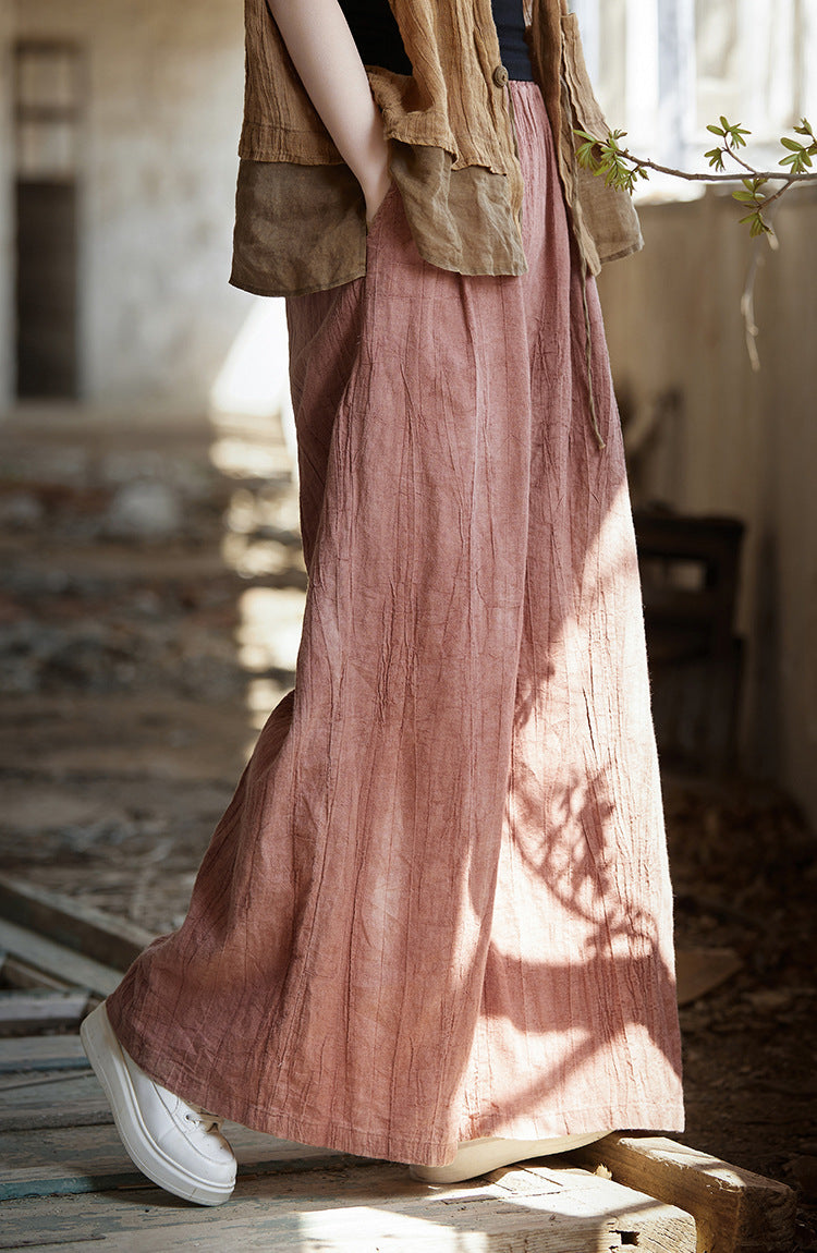 Women Spring Tie-Dye Loose Casual Wide-Leg Ramie Pants
