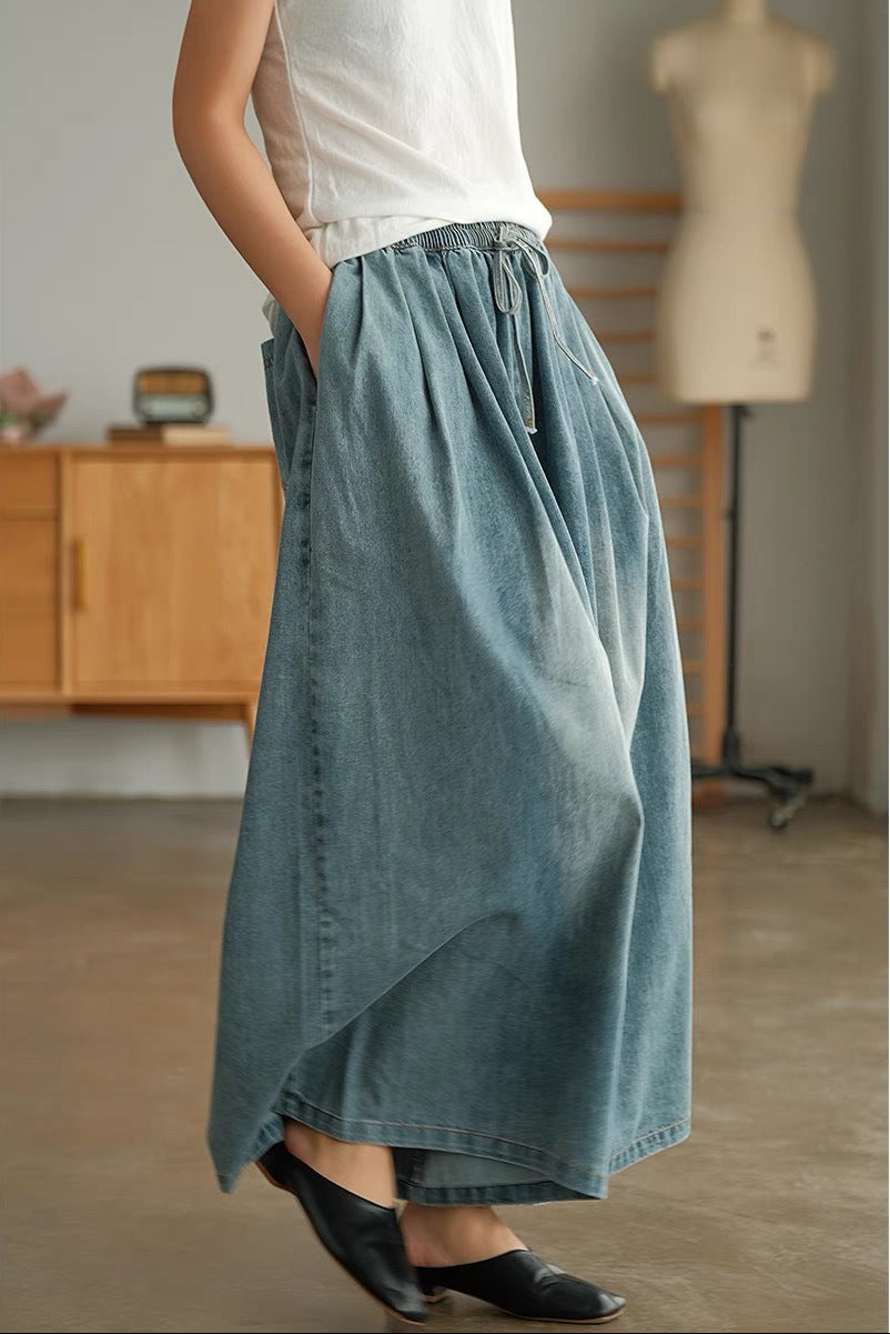 Autumn Retro Denim Casual Loose Plus Size Elastic Waist Jeans