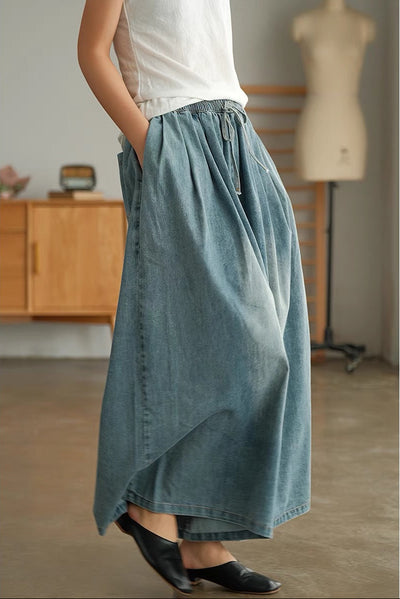 Autumn Retro Denim Casual Loose Plus Size Elastic Waist Jeans