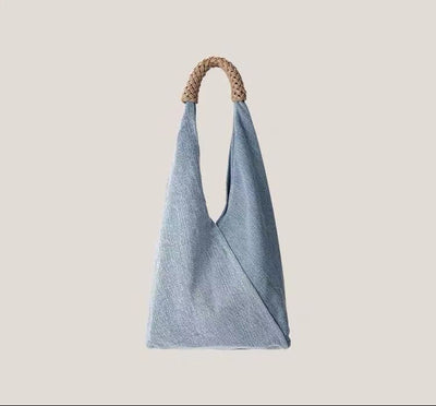 Fashion Minimalist Handwoven Handle Denim Tote Bag