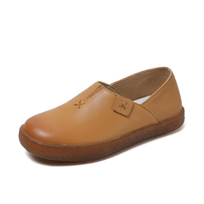 Babakud Women Spring Retro Leather Slip-On Soft Sole Casual Shoes