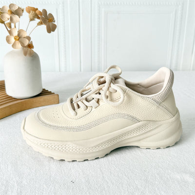 Casual Leather Versatile Soft Thick Sole Lace-Up Sports Sneakers