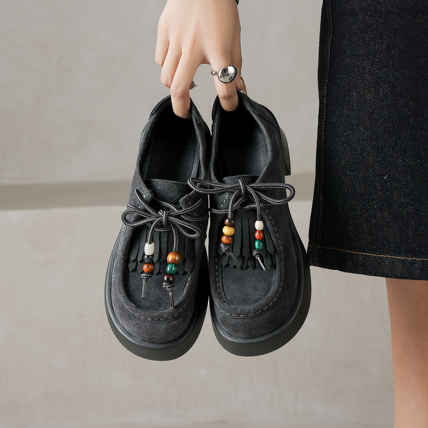 Women Casual Genuine Leather Lace-Up Loafer Flat Shoes