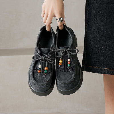 Women Casual Genuine Leather Lace-Up Loafer Flat Shoes