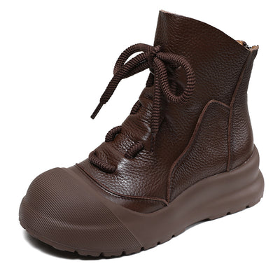 Casual Retro Drawstring Leather Ankle Boots for Women