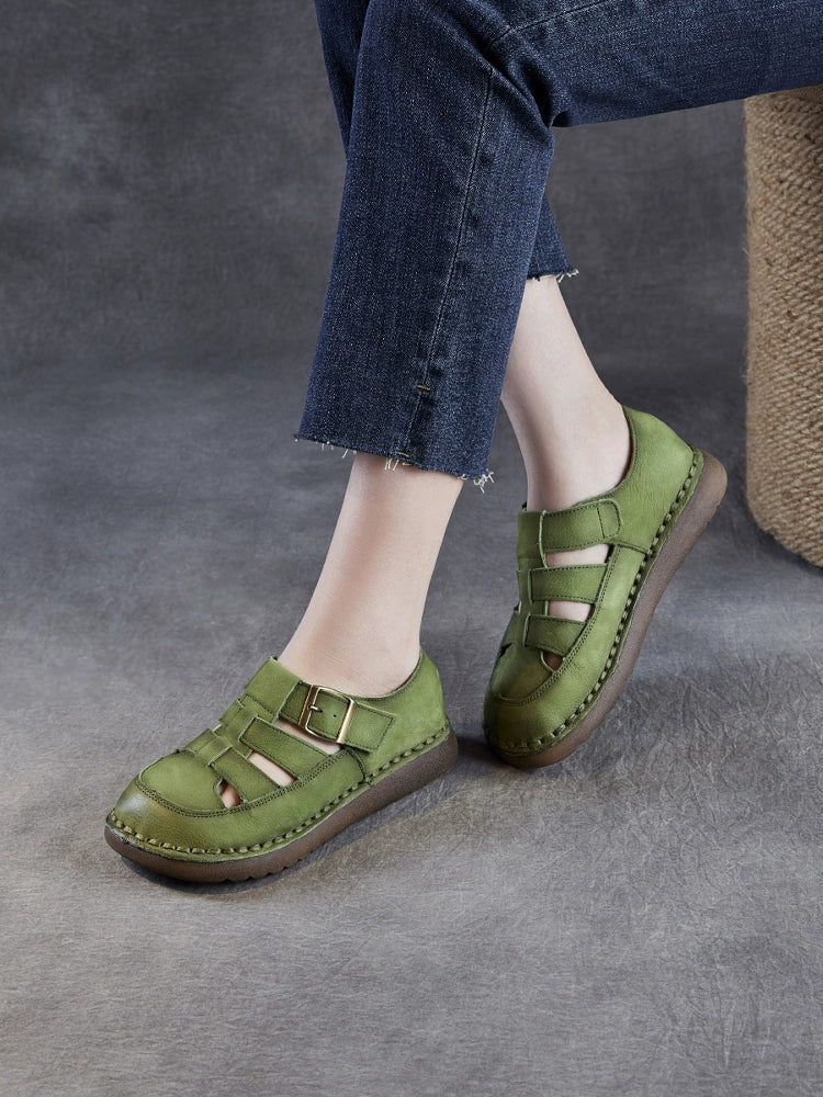 Summer Genuine Leather Comfortable Cut-Out Closed Toe Sandals