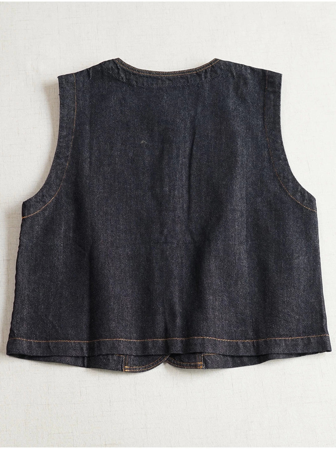 Retro Denim Round Neck Loose Pockets Single Breasted Vest