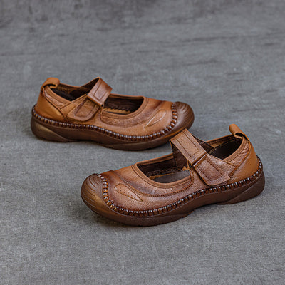 Casual Leather Soft Sole Wide Round Toe One Straped Shoes