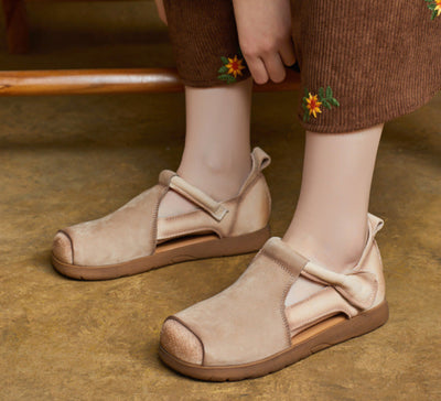 Spring Casual Color Block Velcro Genuine Leather Flats