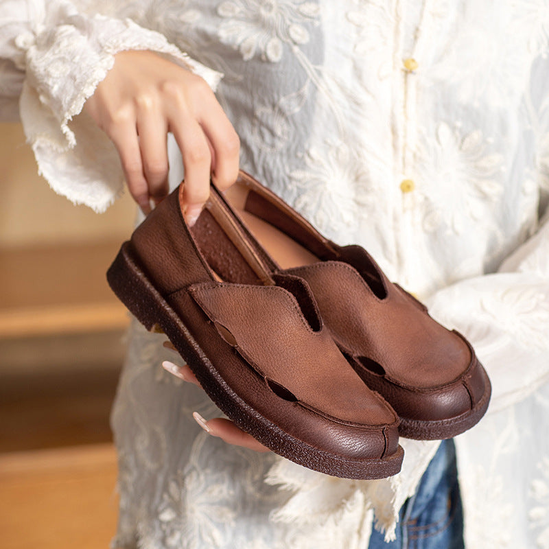 Babakud Retro Soft Comfy Minimalist Low Heel Leather Slip-Ons