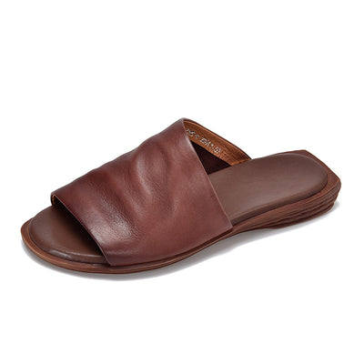 Women Summer Leather Casual Soft Flat Sole Open Toe Slippers