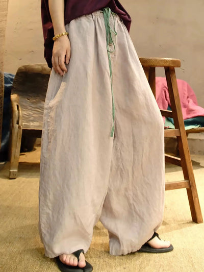 Summer Retro Linen Thin Loose High Elastic Waist Pants