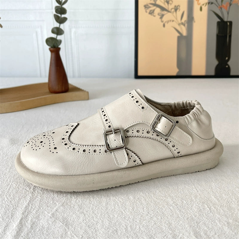 Women Spring Retro Soft Sole Genuine Leather Slip-Ons